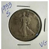 1933 S US Walking Liberty half Dollar