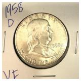 1958 D Franklin Silver Half Dollar