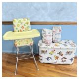 Vtg Highchair, Toybox & Blocks. Good condition