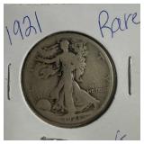 Rare 1921 US Walking Liberty half Dollar