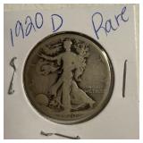 1920 D US Walking Liberty half Dollar