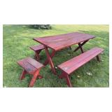 Old School Wooden Picnic Table & Benches