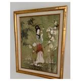 Vtg Mau Ling Watercolor Painting in Gold Bamboo