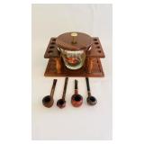 Vtg Pipe Stand & Humidor & 4 PipesHumidor has