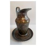 VTG Hand Hammered Etched Copper Pitcher/Ewer with
