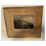 Antique 18th Cen Hand Colored Print Byland Abbey