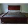 KING SIZE WOODEN BED FRAME WITH DRAWERS AT FOOT