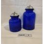 2 COBALT BLUE GLASS CANISTERS WITH DECORATIVE PEWT