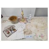 VINTAGE DOILIES LAMP, POTPOURRI CROCK POT,