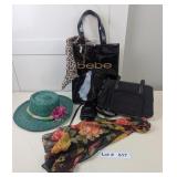 LADIES SUMMER HAT, SCARF, PURSE, AND BAG