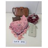 ALLIGATOR SKIN PURSE, BANDANAS