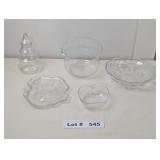 VINTAGE SERVING DISHES AND BLOWN GLASS BASKET