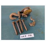VINTAGE PULLEY AND RAIL ROAD SPIKES