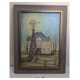 RUSTIC FRAMED COUNTRY FARM HOUSE PAINTING BY DOROT