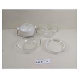 PYREX BOWLS AND CASSEROLE DISH WITH TRIVET
