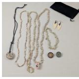 SHELL NECKLACES, BRACELET, EARINGS, ROCK WHISTLE P