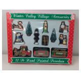 WINTER VALLEY VILLAGE 12 PC HAND PAINTED PORCELAIN