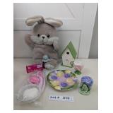 EASTER DECORATIONS, STUFFED RABBIT, SALT & PEPPER