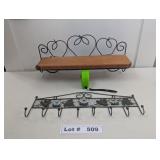 METAL AND WOODEN SHELF, COAT HANGER HOOK - GREEN T