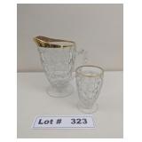 BUBBLE GLASS WITH GOLD TRIM PITCHER AND GLASS