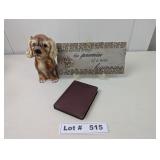 CERAMIC PUPPY, WALL PLAQUE, AND 5 YEAR DIARY