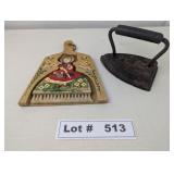 ANTIQUE WOOD CRUMB CATCHER WITH BRUSH AND ANTIQUE