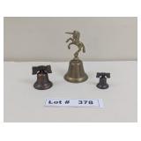 BRASS UNICORN BELL AND LIBERTY BELL REPLICAS