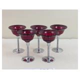 RUBY RED AND CHROME STEM DESERT WINE GLASSES