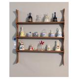 DISPLAY SHELF WITH BELL COLLECTION AND OTHER MINIA