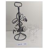 WROUGTH IRON WINE BOTTLE HOLDER WITH STEMWARE