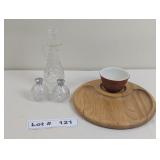 CHIP AND DIP PLATE WITH CUT GLASS OIL/VINEGAR DECA