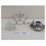 GLASS SHELL TEA LIGHT HOLDER, PEWTER CANDLE STICK