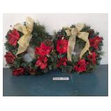 TWO CHRISTMAS WREATHS WITH OVER DOOR HANGING HOOKS