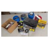 SMALL TOOL BOX AND ASSORTED NAILS, SCREWS AND HARD