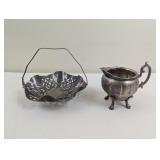 SILVER PLATED BASKET AND FOOTED CREAMER