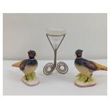 NAPCOWARE PORCELAIN PHEASANTS AND CANDLE HOLDER