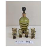 MID-CENTURY ROUMANIA GREEN GLASS WITH GOLD STRIPE
