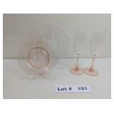 VINTAGE ROSE GLASS DINNER PLATE AND LUNCHEON PLATE