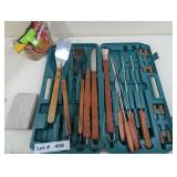 BAR-B-QUE COOKING UTENSILS, APRON, AND SMOKING CHI