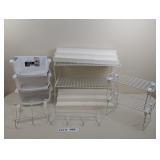 VEGGIE STORAGE BINS, METAL SHELF, SPICE RACKS, AND