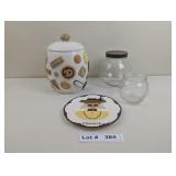 HAND MADE LARGE COOKIE JAR, STORAGE BOTTLES, AND D