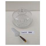 CAKE PLATE WITH COVER AND BAKELITE SERVING SPATULA