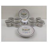 COUNTRY STONEWARE PLATES AND CUPS