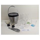 COLLECTION OF GLASSWARE WITH ICE BUCKET AND TONGS