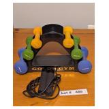 SET OF HAND WEIGHTS WITH RACK AND JUMP ROPE
