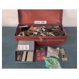 TOOL BOX WITH ASSORTED HARDWARE AND  DRILL BITS,