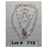 JEWELRY - SILVER AND PINK STONE PENDANT AND BEADED