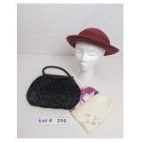 VINTAGE WOOL BURGUNDY BOWLER HAT AND EXQUISITE BEA