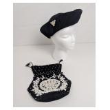 VINTAGE VELOUR BLACK HAT WITH RHINESTONE EMBELISHM