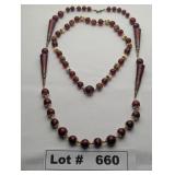 JEWELRY - RUBY RED AND GOLD TONE  BEADED NECKLACES